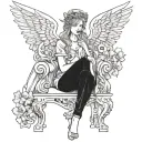 angel sitting on throne made of angels tattoo design idea