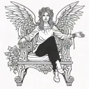 angel sitting on throne made of angels tattoo design idea