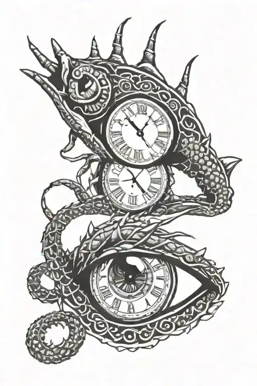 eye and clock with a scorpion tattoo design idea