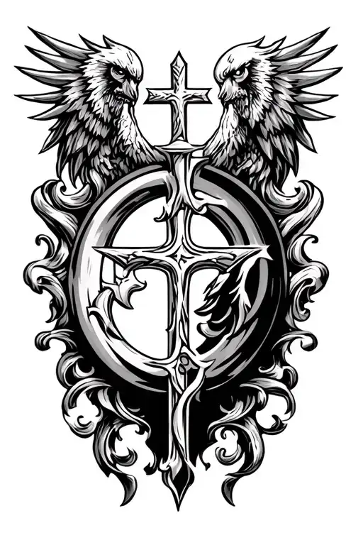 catholic symbol for fighting evil tattoo design idea