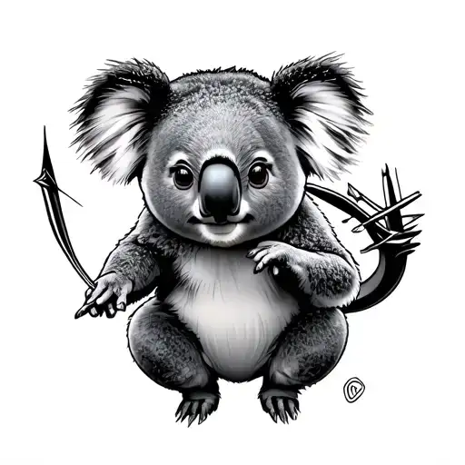 koala shooting arrows tattoo design idea