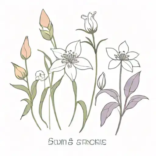 snowdrop, rose, daisy, violet, larkspur, cosmos, honeysuckle, carnation, chrysanthemum tattoo design idea