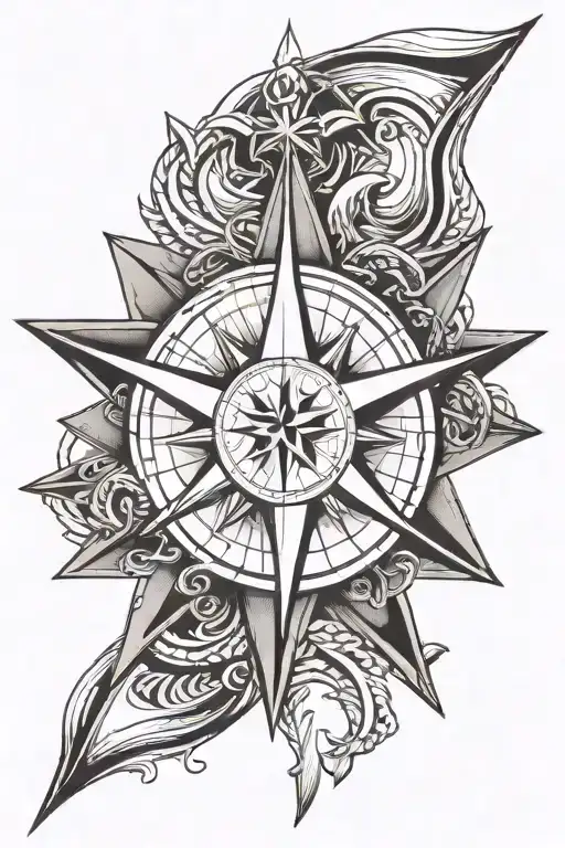 nautical star with compass tattoo design idea