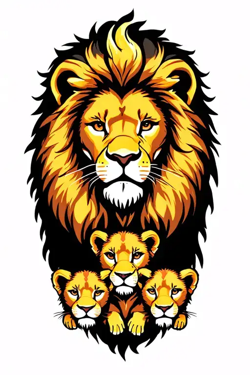king lion and three cubs tattoo design idea