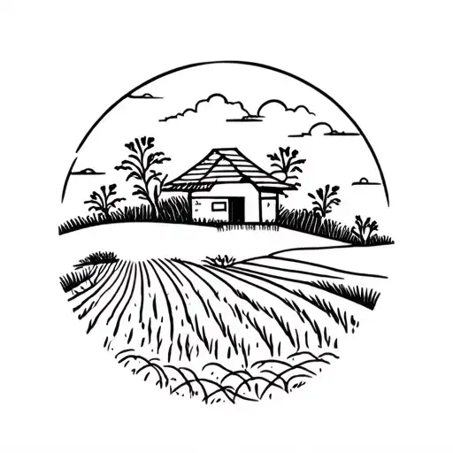 little hut up to terrace rice field tattoo design idea