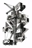 construction crane with flag hanging and blowing to the sky tattoo design idea