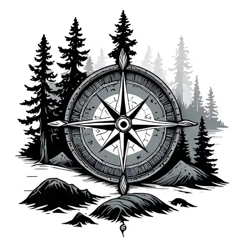 wilderness compass trees animals tattoo design idea