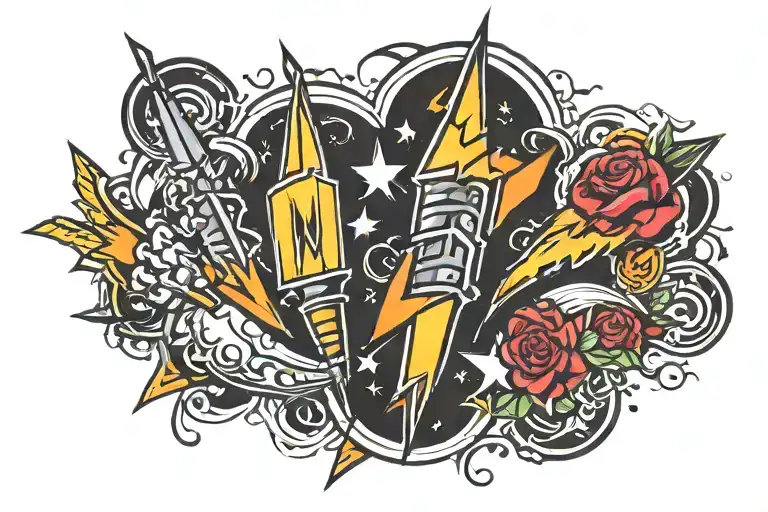 lighting bolts striking tattoo design idea
