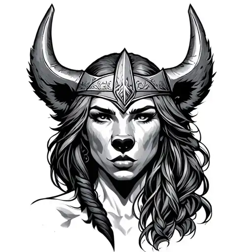 female Viking with Bear head tattoo design idea
