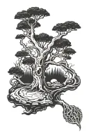 life tree + grave stone tattoo design idea