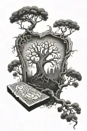life tree + grave stone tattoo design idea