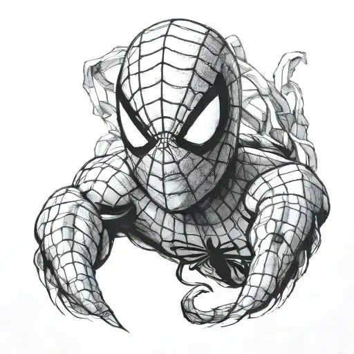 A realistic portrait of Spider-Man with a hidden neurodiversity awareness ribbon tattoo design idea