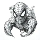 A realistic portrait of Spider-Man with a hidden neurodiversity awareness ribbon tattoo design idea