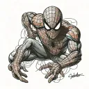 A realistic portrait of Spider-Man with a hidden neurodiversity awareness ribbon tattoo design idea