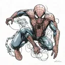 A realistic portrait of Spider-Man with a hidden neurodiversity awareness ribbon tattoo design idea