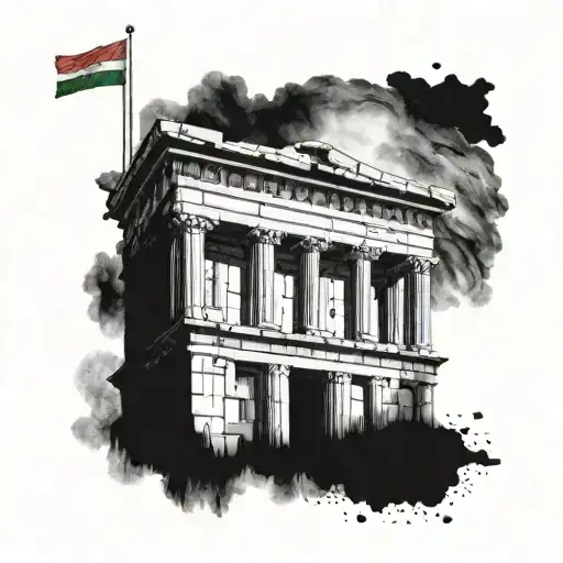 The Temple of Bacchus from Baalbek with the uniquely designed Lebanese Flag over it tattoo design idea