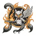 lucifer hazbin hotel surrounded by flame and duck tattoo design idea