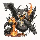 lucifer hazbin hotel surrounded by flame and duck tattoo design idea