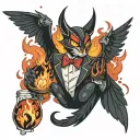 lucifer hazbin hotel surrounded by flame and duck tattoo design idea
