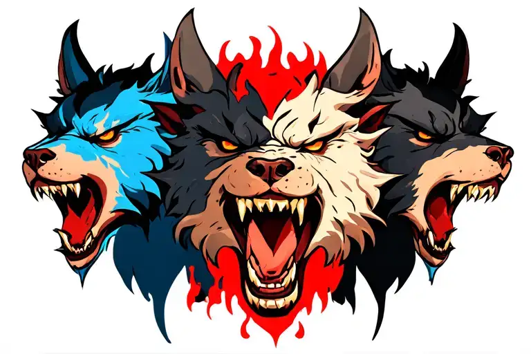 cerberus 3 heads angry tattoo design idea