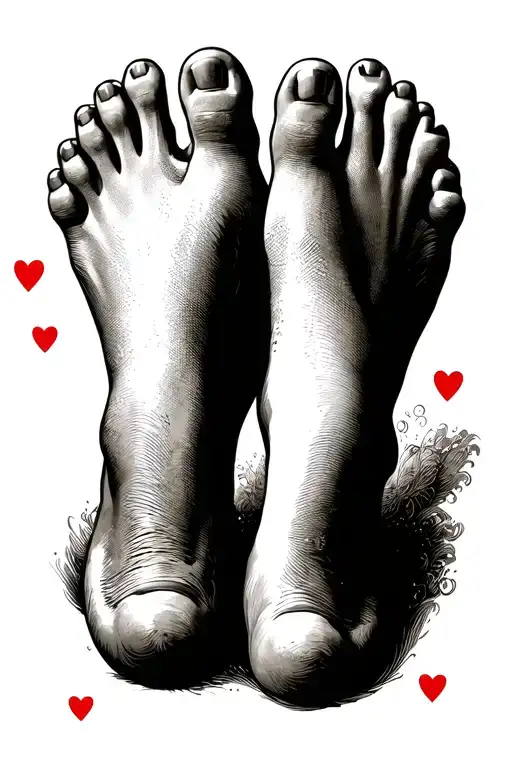 3 children's feet on hearts cards tattoo design idea