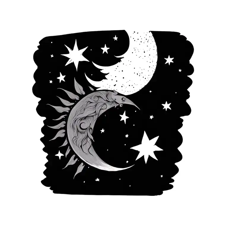 sun moon stars soul sister small tattoo design idea