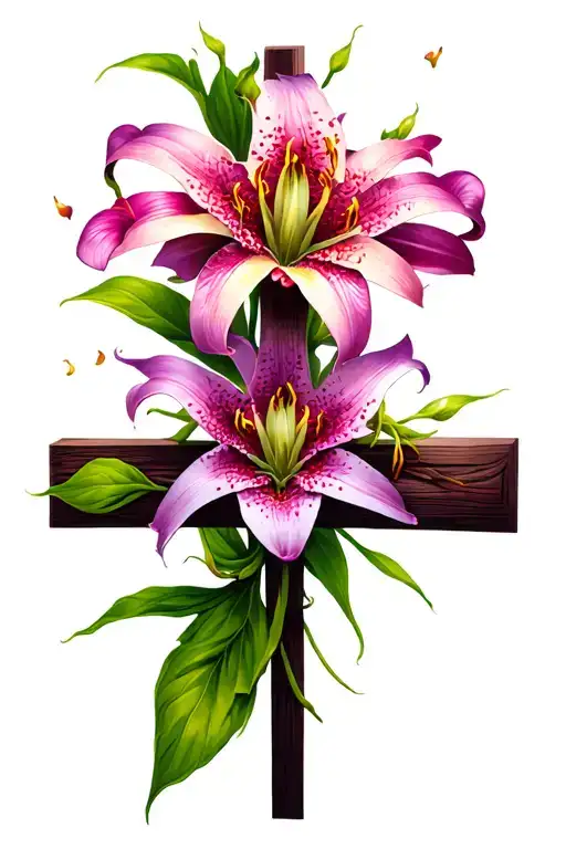 spiderlily behind cross tattoo tattoo design idea