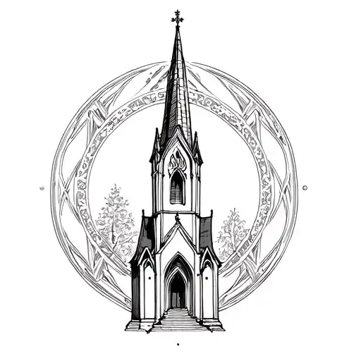 a church steeple gothic tattoo design idea