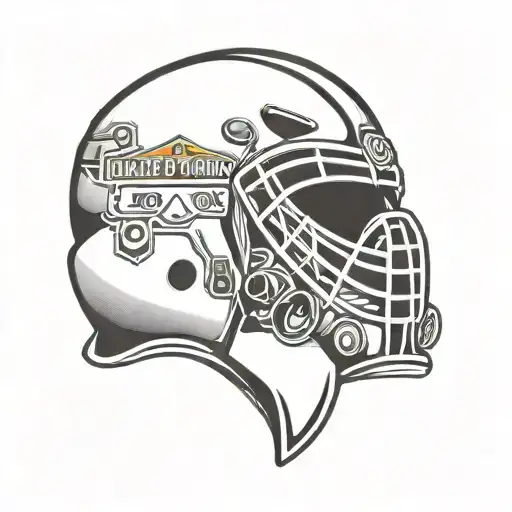 A hockey goalie mask with a Harley Davidson logo incorporated into the design tattoo design idea