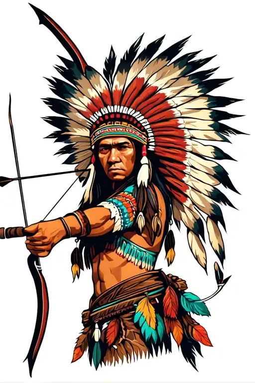 native American shooting bow and arrow full body   tattoo design idea