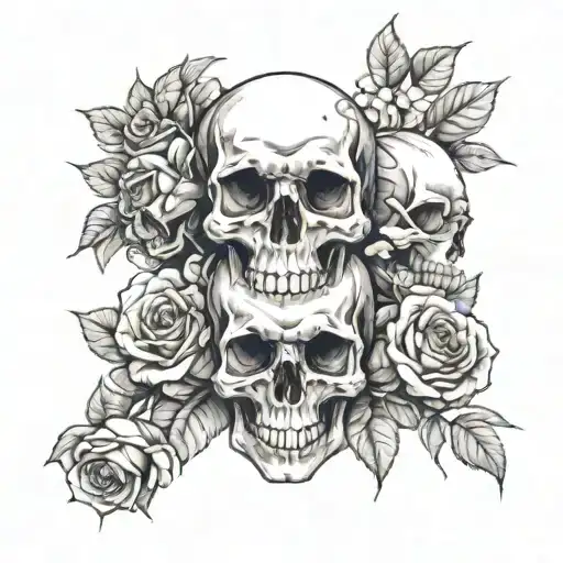 skulls and roses tattoo design idea