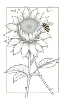 one sunflower with stem with bee flying and I love you more tattoo design idea