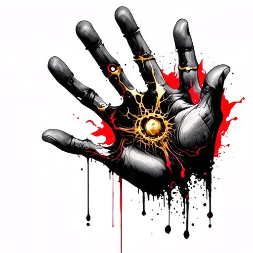 death stranding hand print, with gold and red  tattoo design idea