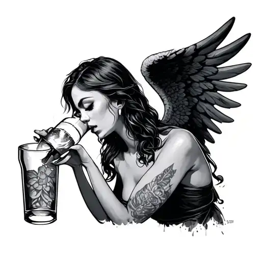 bad angel drinking tattoo design idea