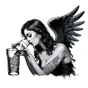 bad angel drinking tattoo design idea
