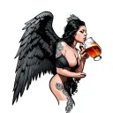 bad angel drinking tattoo design idea