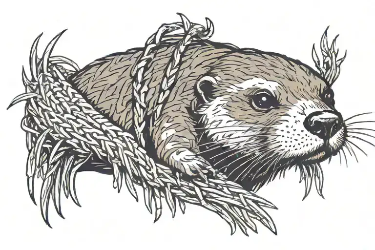 otter in samuri wearing straw jingasa tattoo design idea