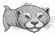 otter in samuri wearing straw jingasa tattoo design idea