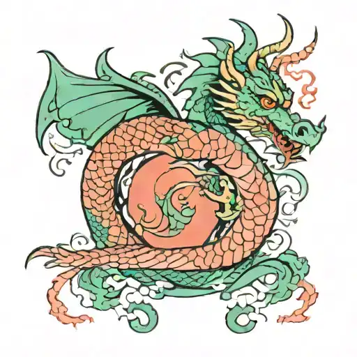 dragon with names jade and coral.  tattoo design idea