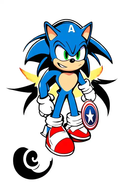 create a half sleave tattoo of marvel avengers, sonic the hedgehog, one piece and harley queen tattoo design idea