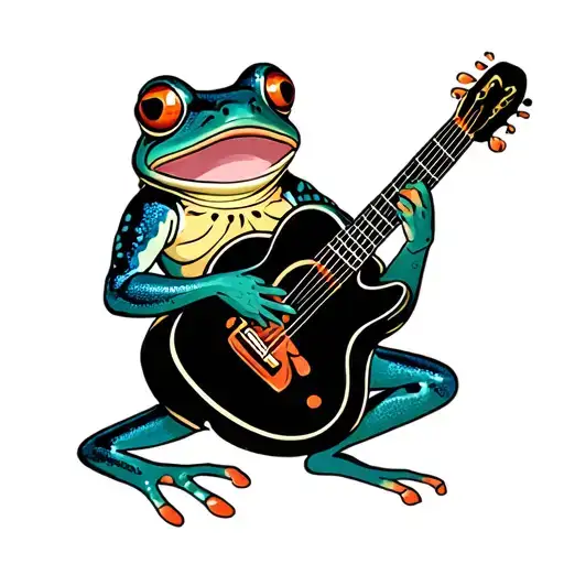 frog playing guitar tattoo design idea