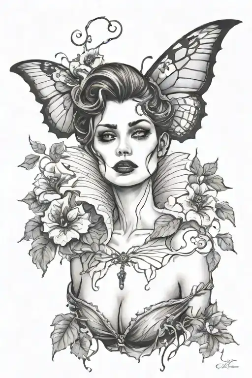 gothic female vampire sexy bloody morning glory vine tattoo design idea