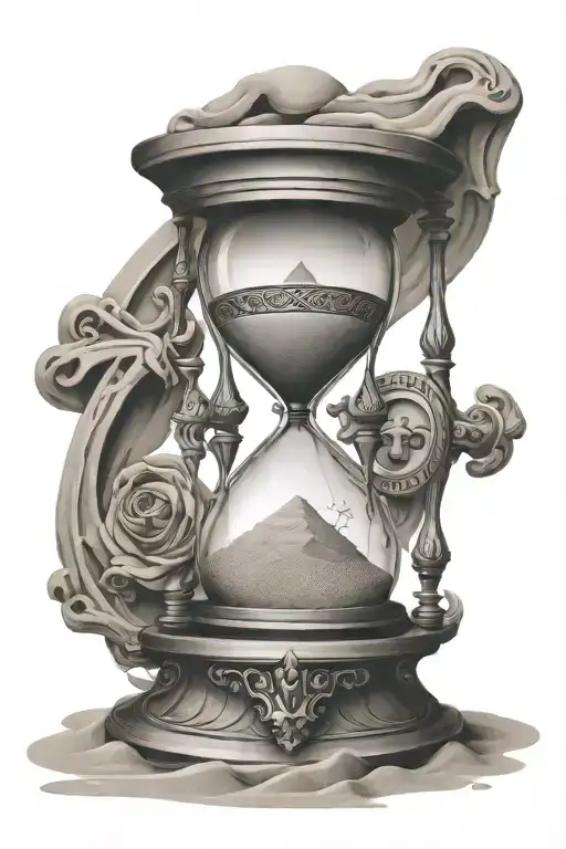 haunting ancient looking middle eastern hourglass with sand  tattoo design idea