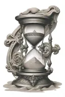 haunting ancient looking middle eastern hourglass with sand  tattoo design idea