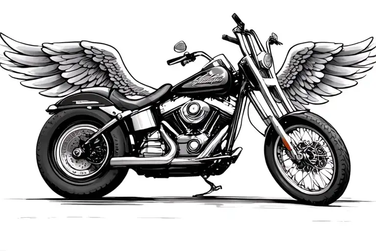 harley davidson motorcycle with wings tattoo design idea