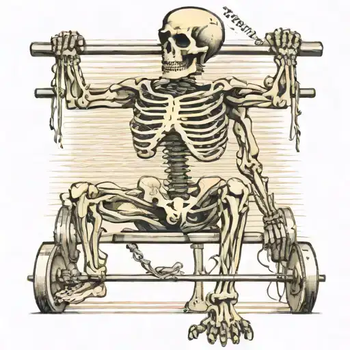 tattoo of a skeleton conventional deadlifting with the caption deadlift the skeleton should be standing upright tattoo design idea