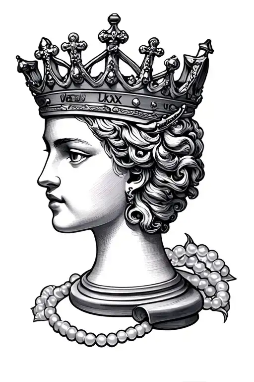 queen chess piece featuring a croos and perls tattoo design idea