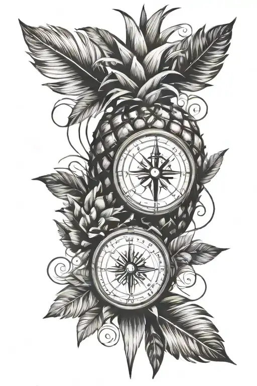 compass cardinal points pineapple poly infinity tattoo design idea