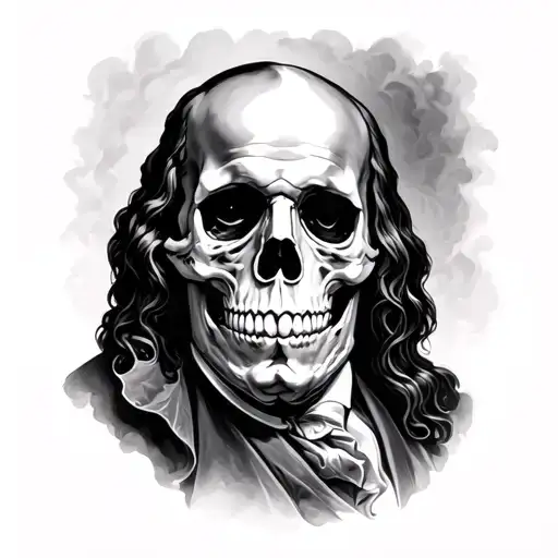 Benjamin Franklin skull 100 hidden behind face tattoo design idea