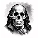 Benjamin Franklin skull 100 hidden behind face tattoo design idea